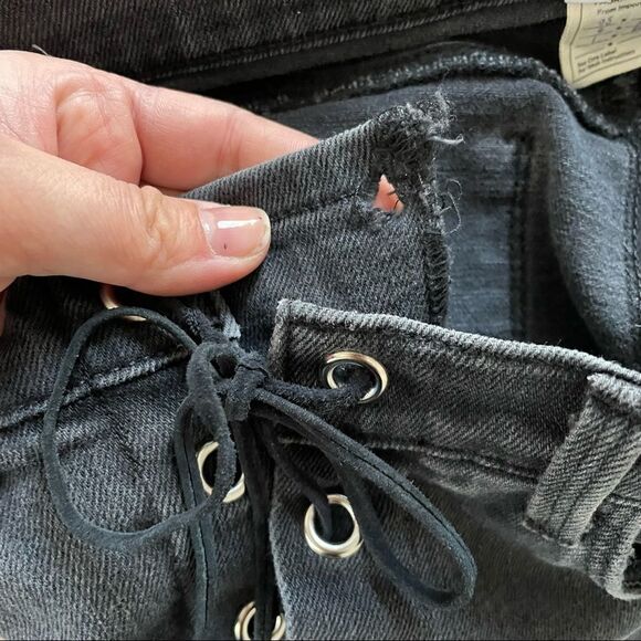 L'AGENCE Portia High Rise Lace Up Denim Mini Skirt - Picture 7 of 7